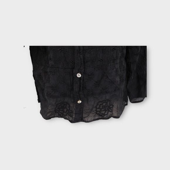Johnny Was Button Down Shirt Womens Small Black Rayon Embroidered Top Blouse VTG - Picture 4 of 10